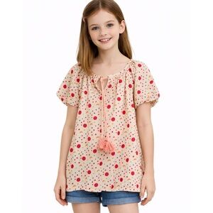 Mi & O 100% cotton little girls peasant top Colorful Polka Dot blouse NWT